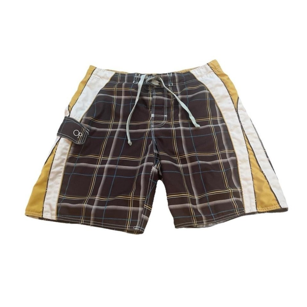 OP Ocean Pacific Swim Trunks Men's Size L 36/38 Brown/Yellow RN 52469